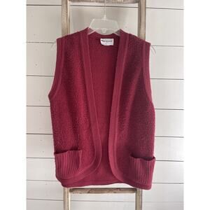 VTG Fire Islander Open Front Sweater Vest Dark Red Textured Knit USA Medium